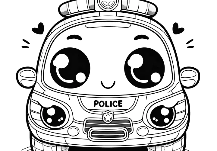 Cute toy police car: Simple coloring page for kids (Free)