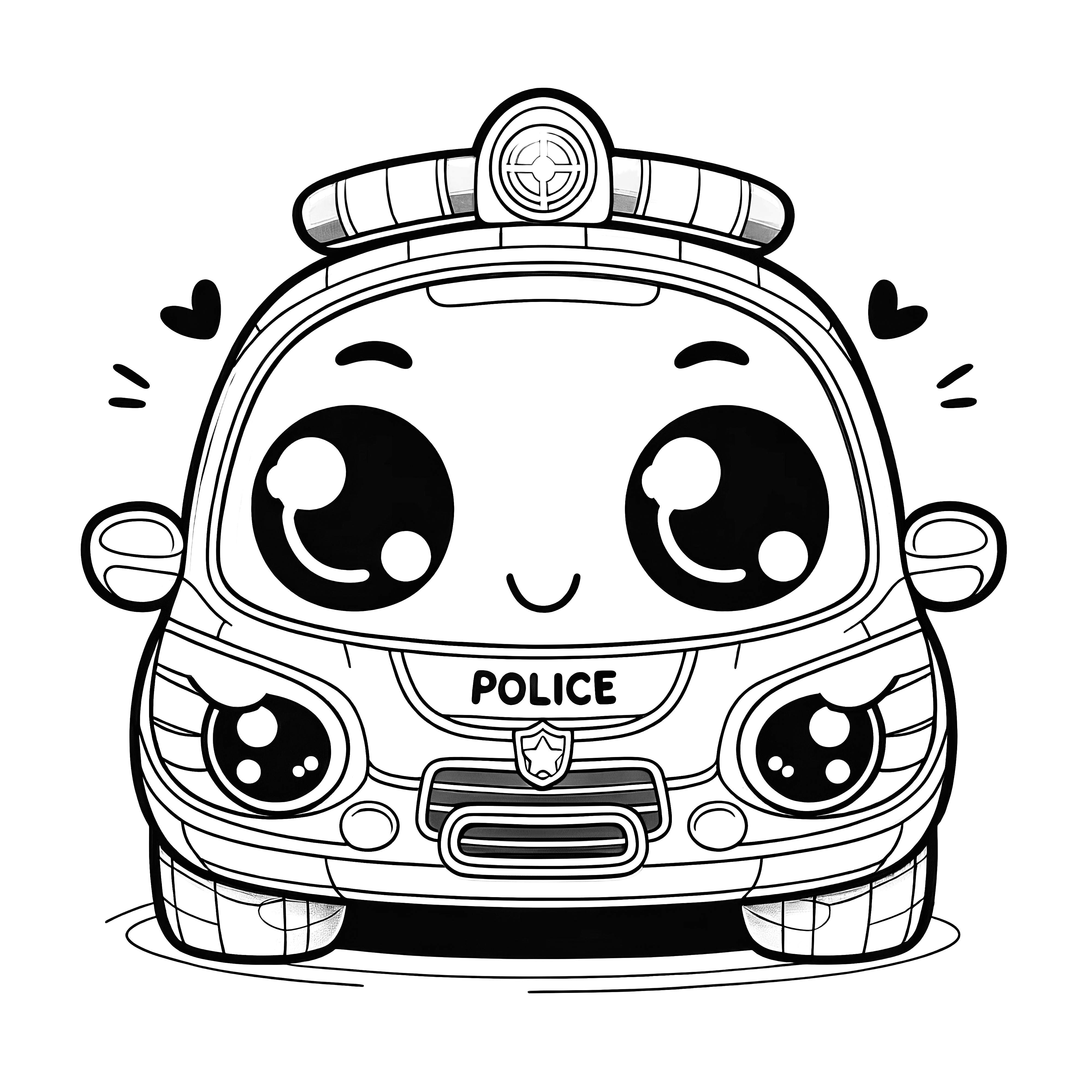 Jouet mignon voiture de police : Coloriage facile pour les enfants (Gratuit)