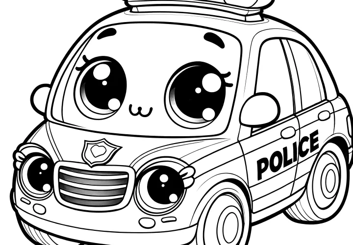 Laughing police car: Friendly coloring picture for children (Free)