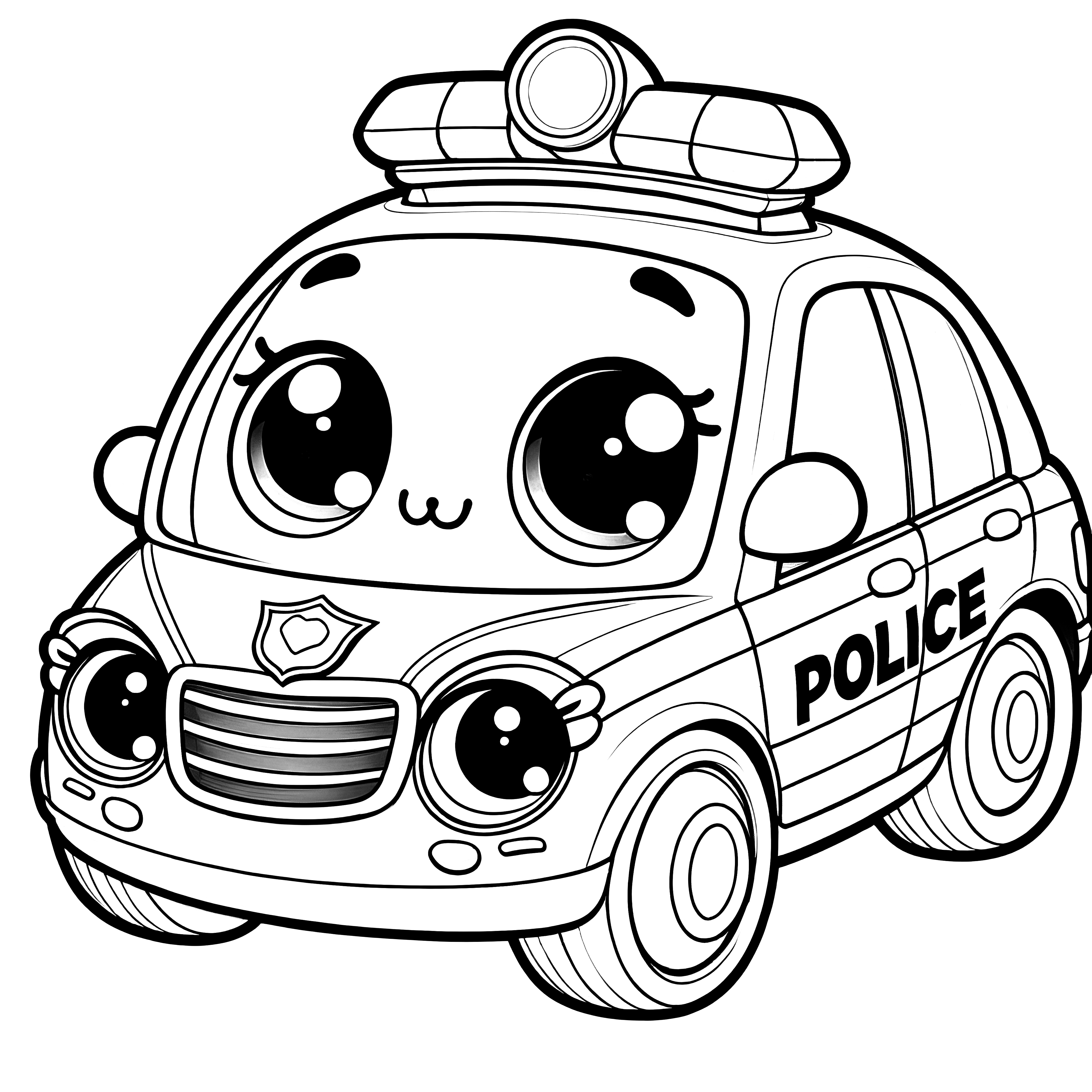 Laughing police car: Friendly coloring page for children (Free)