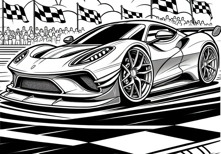 Voiture de course sportive : Coloriage gratuit à télécharger