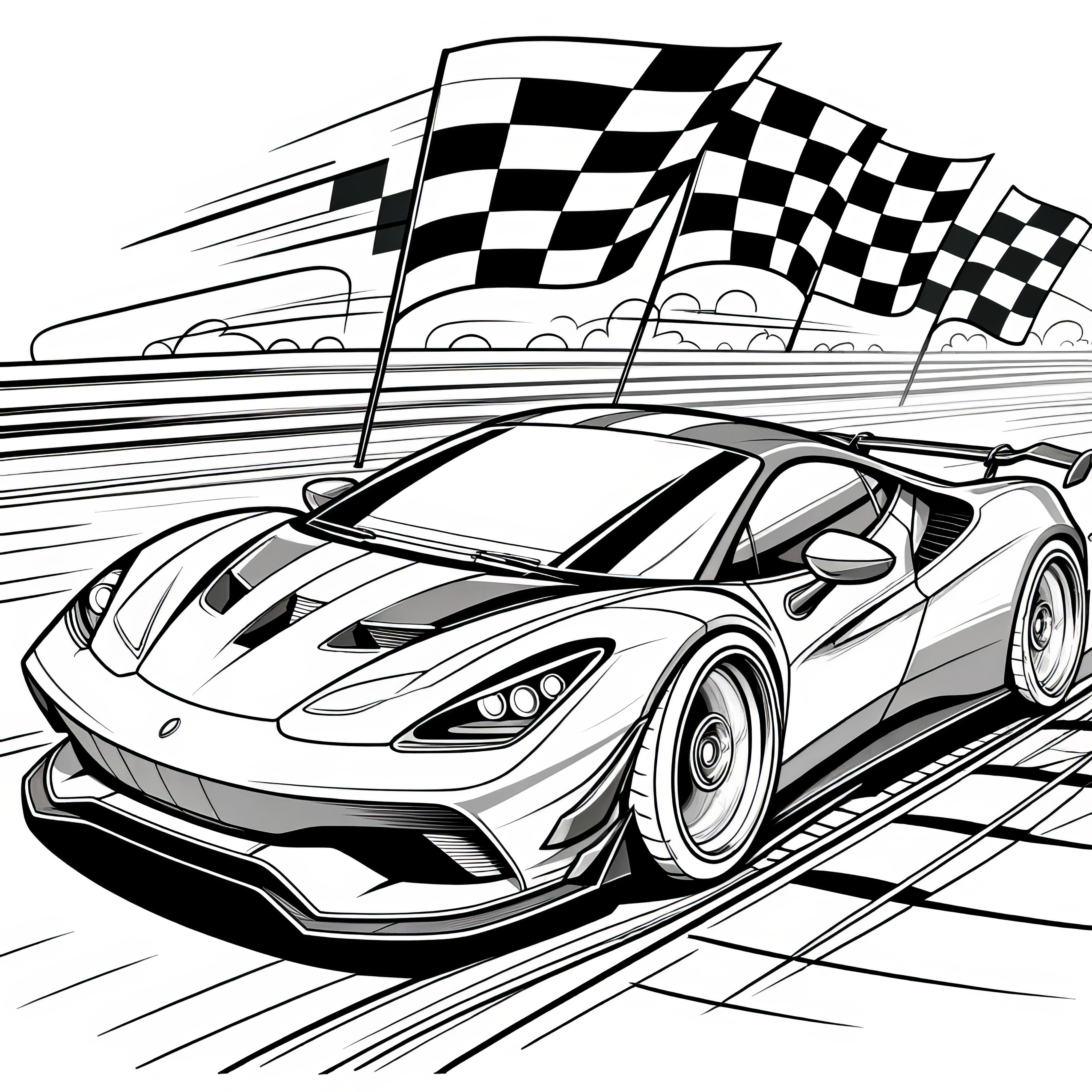 Race cars with checkered flags as coloring pages: Free to download