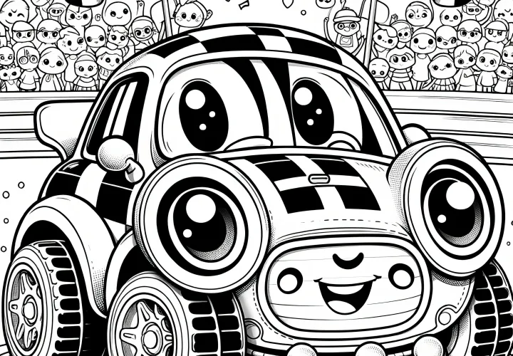 Carro de corrida de brinquedo risonho celebra a vitória: Descarregue já o desenho para colorir (gratuito)