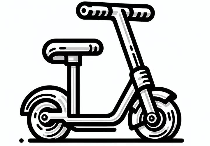 Minimalist children's scooter without background: Simple coloring page for toddlers (Free)