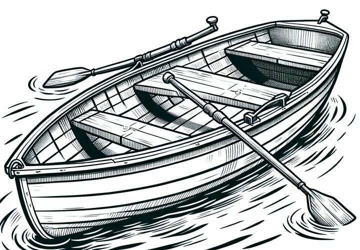 Bateau à rames dans l'eau : Coloriage simple à télécharger (Gratuit)