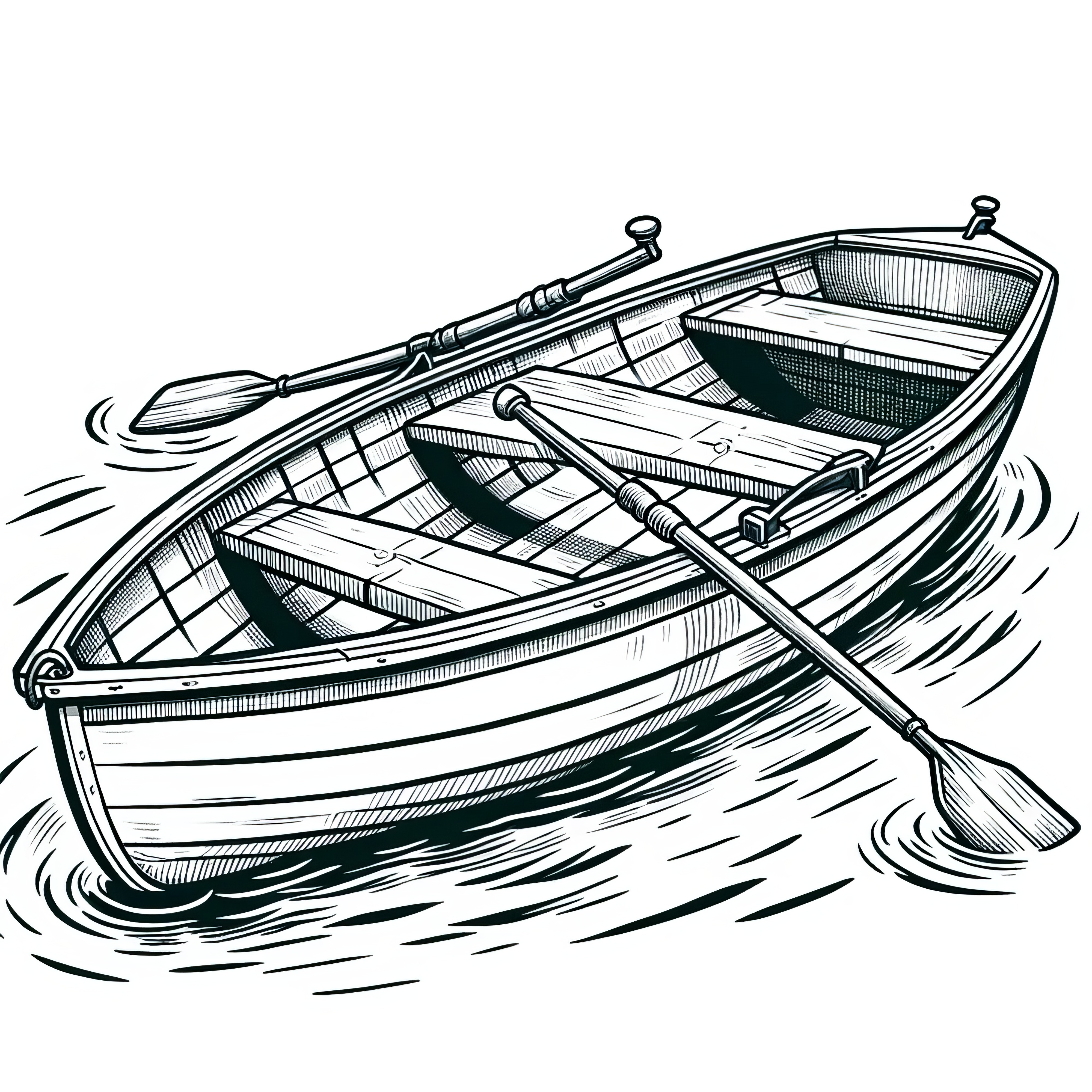 Rowboat in the water: Simple coloring picture for download (free)