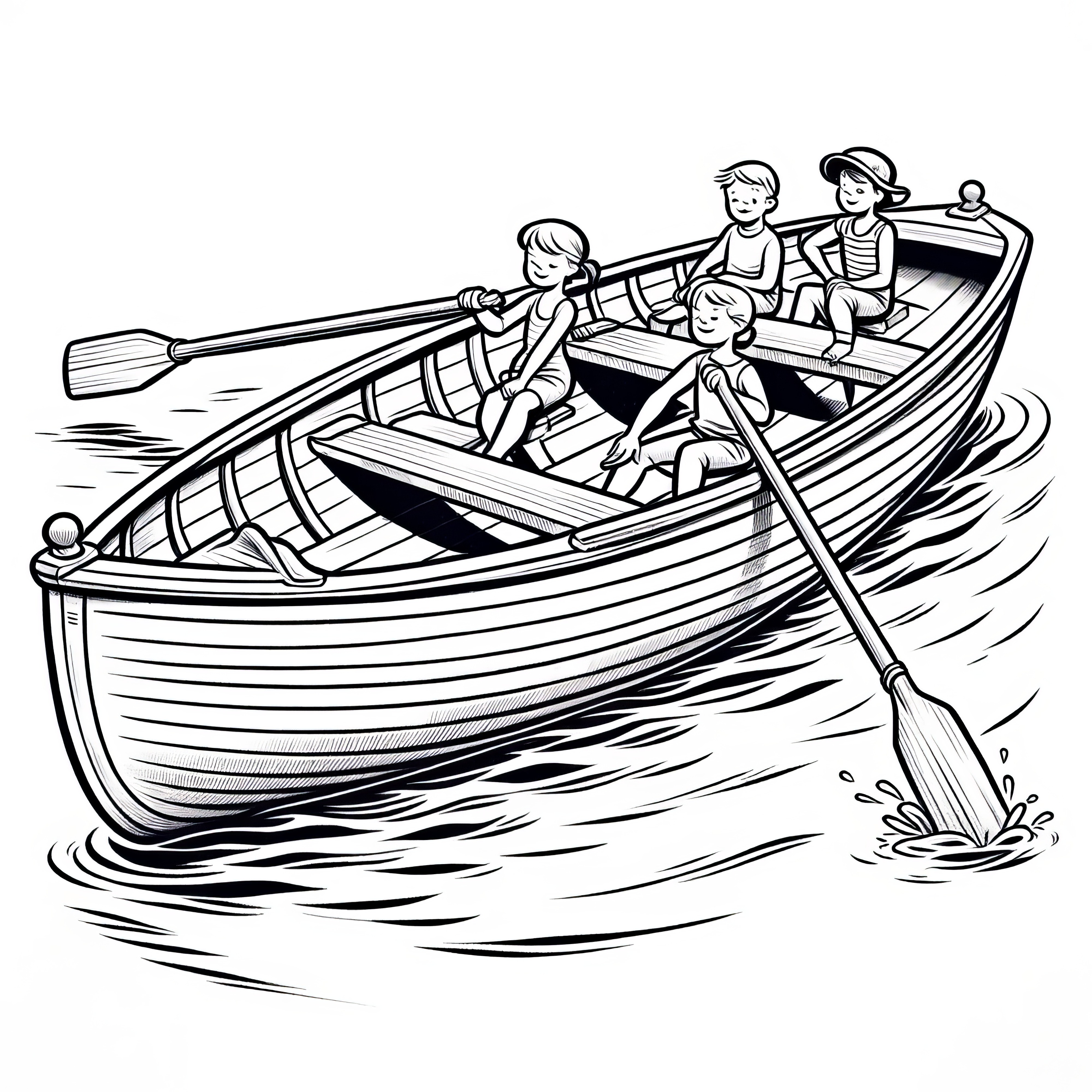 Bateau à rames avec des enfants : Image à colorier simple pour enfants (gratuit)