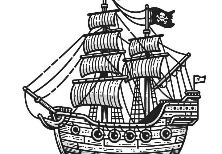 Vieux navire de pirates à voiles : Coloriage gratuit à télécharger