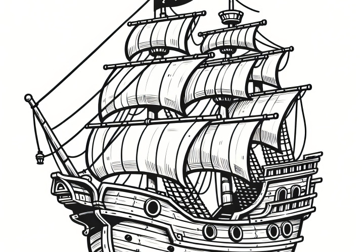 Impressive sailing ship with many sails to color (Free)