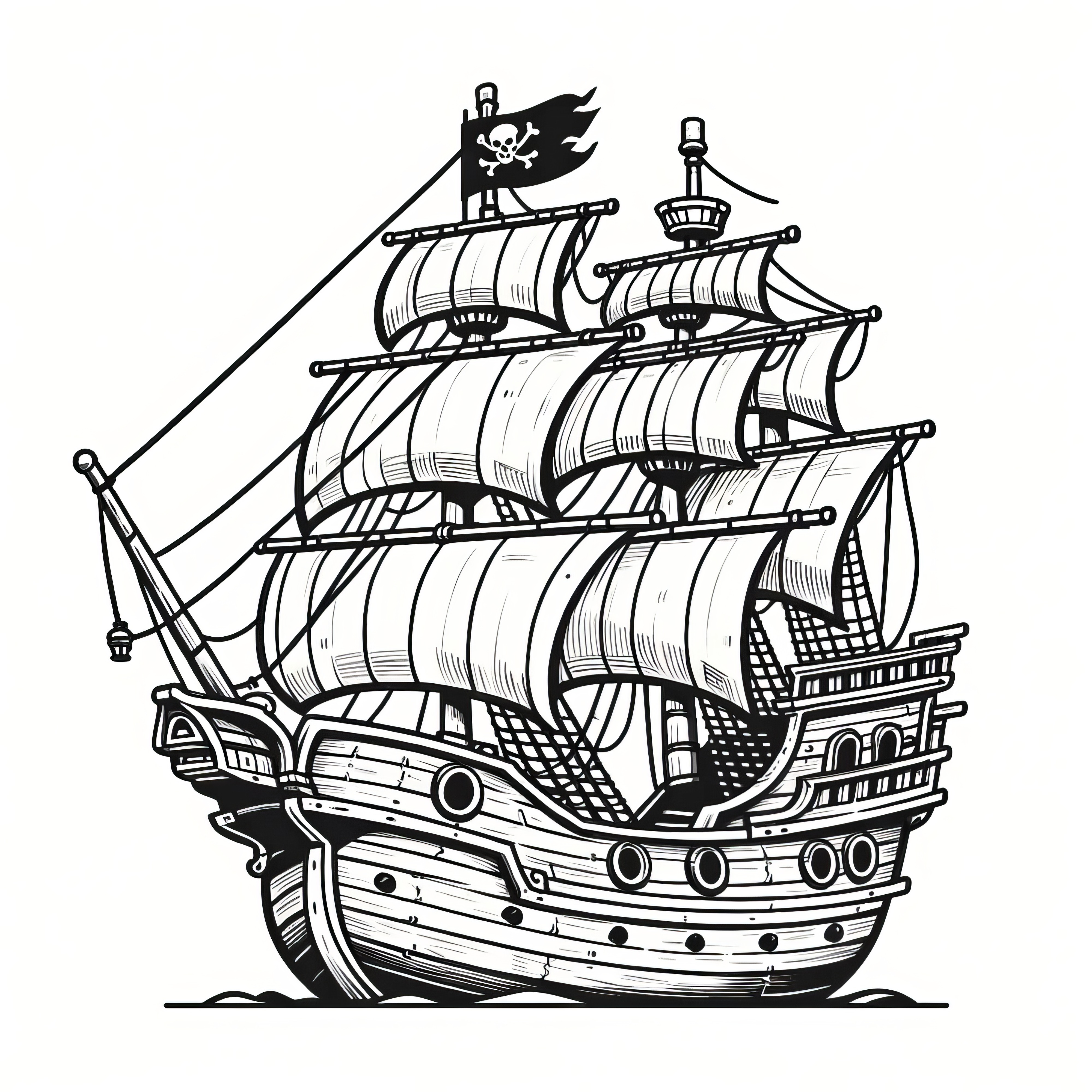 Impressive sailing ship with many sails to color (Free)