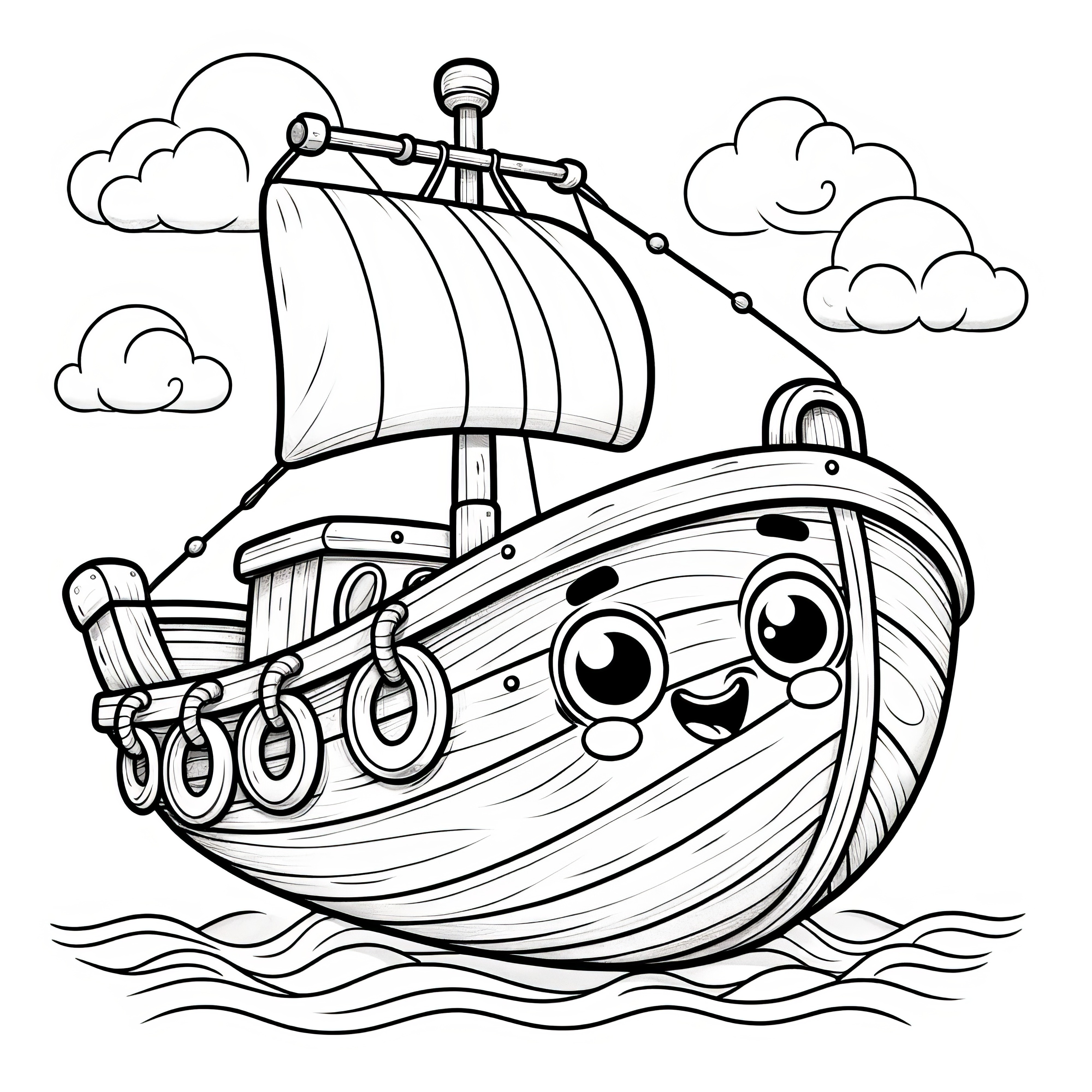 Laughing sailing ship with eyes: Coloring picture for children (Free)