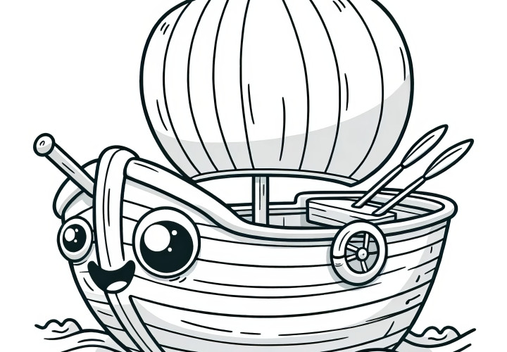 Happy sailing ship with eyes: coloring page available for free download