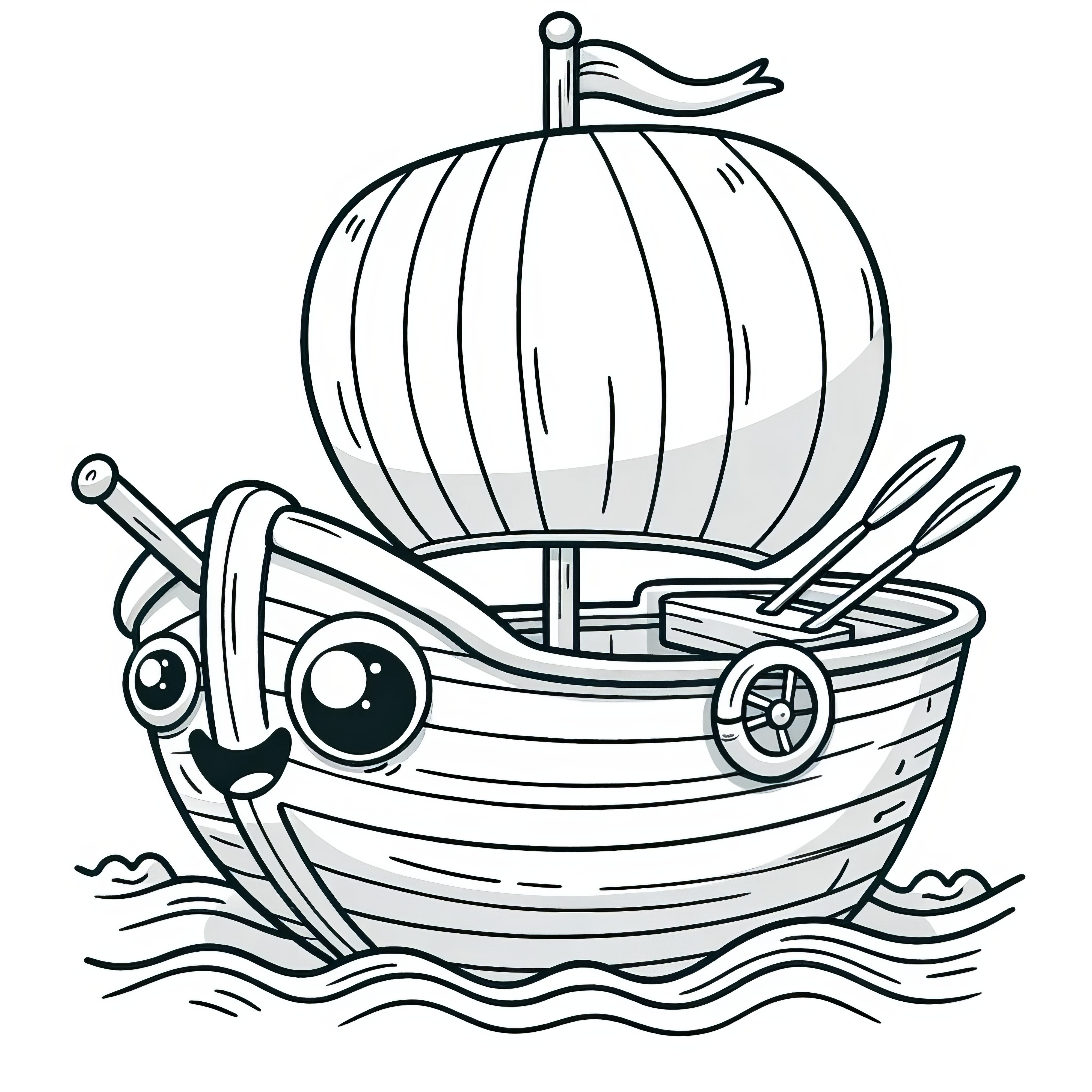 Happy sailboat with eyes: Coloring page for free download