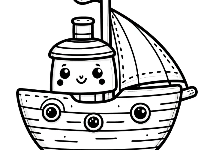 Toy sailboat with a face: coloring picture for download (free)