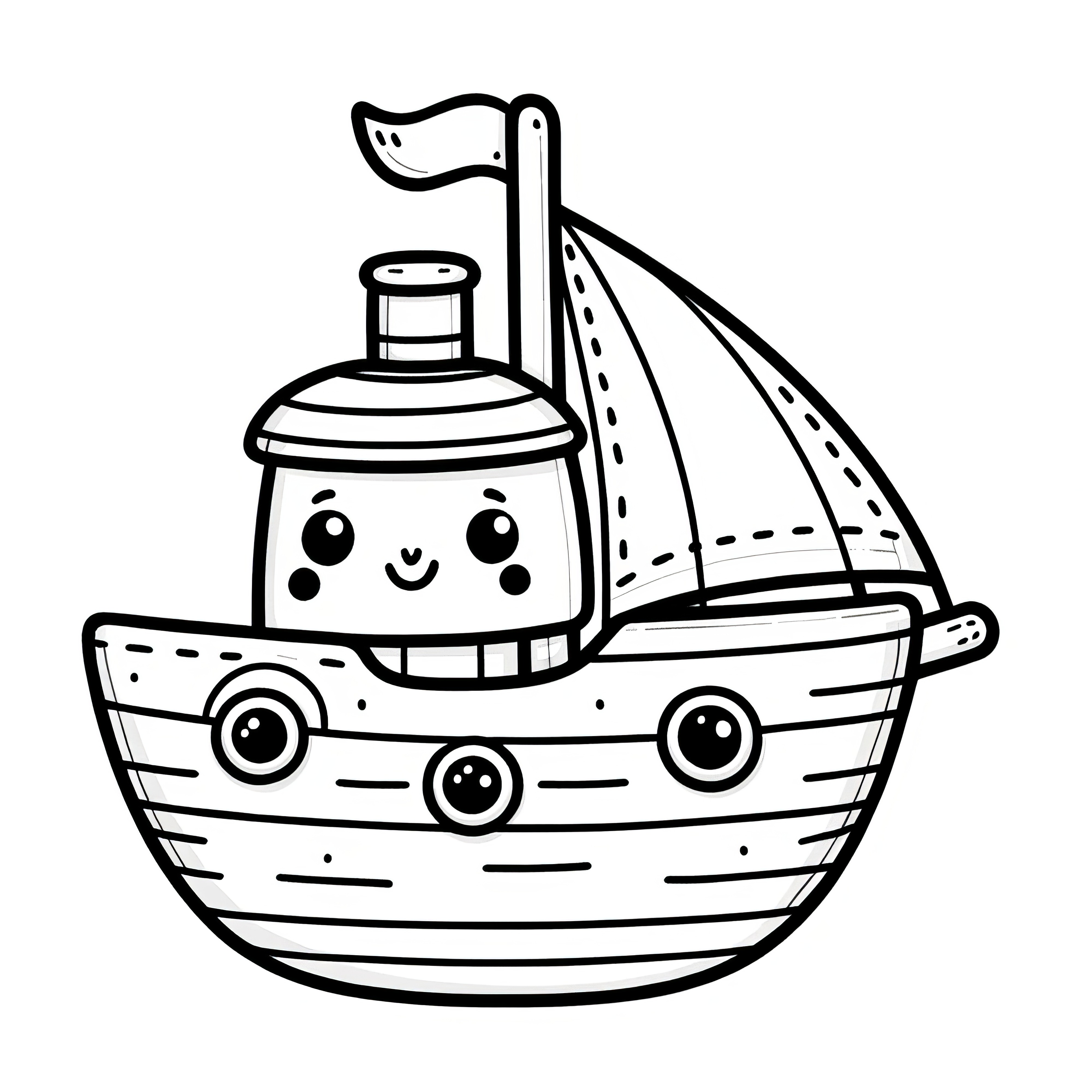 Toy sailboat with face: coloring picture for download (free)