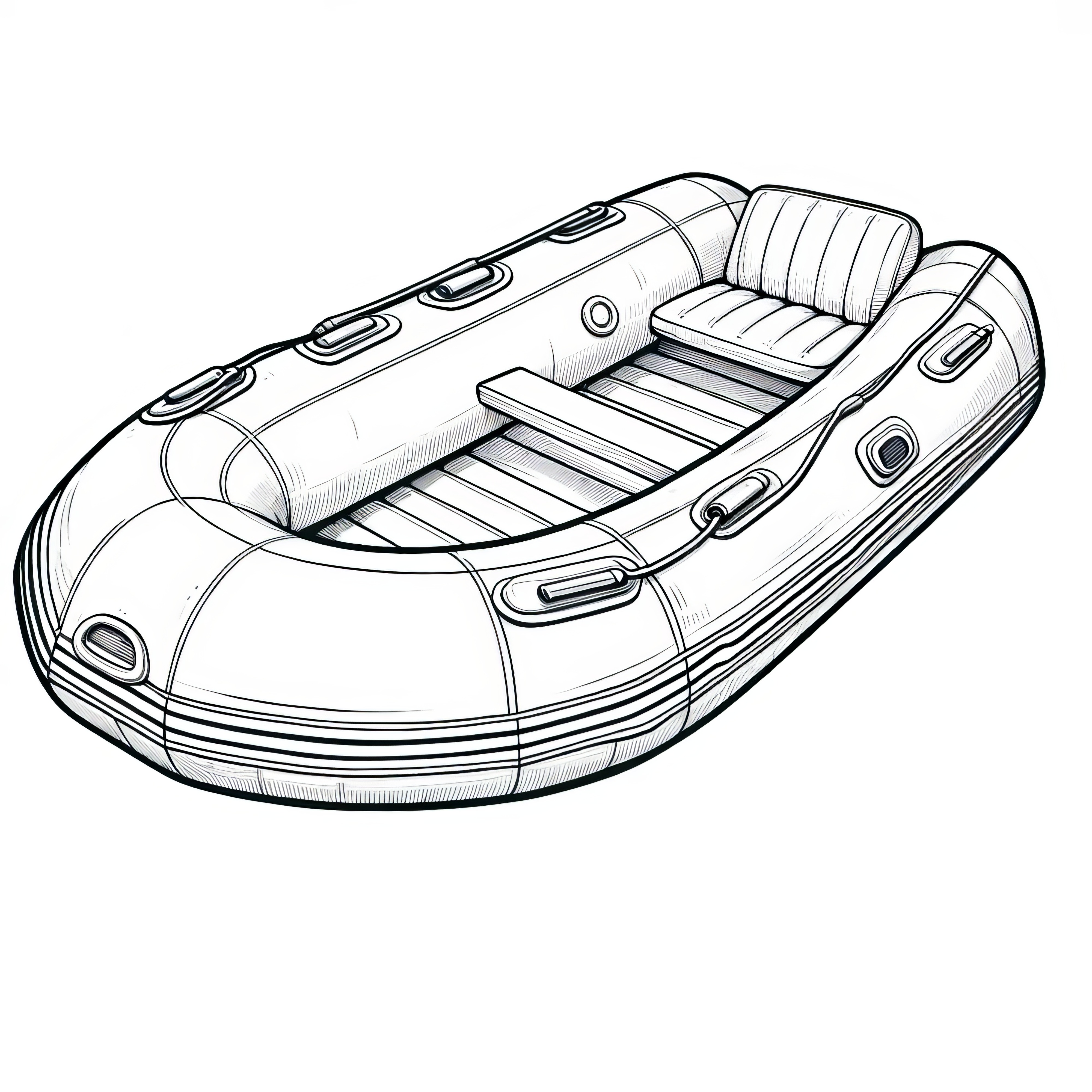 Inflatable boat with bench seat: Simple coloring template for download (Free)