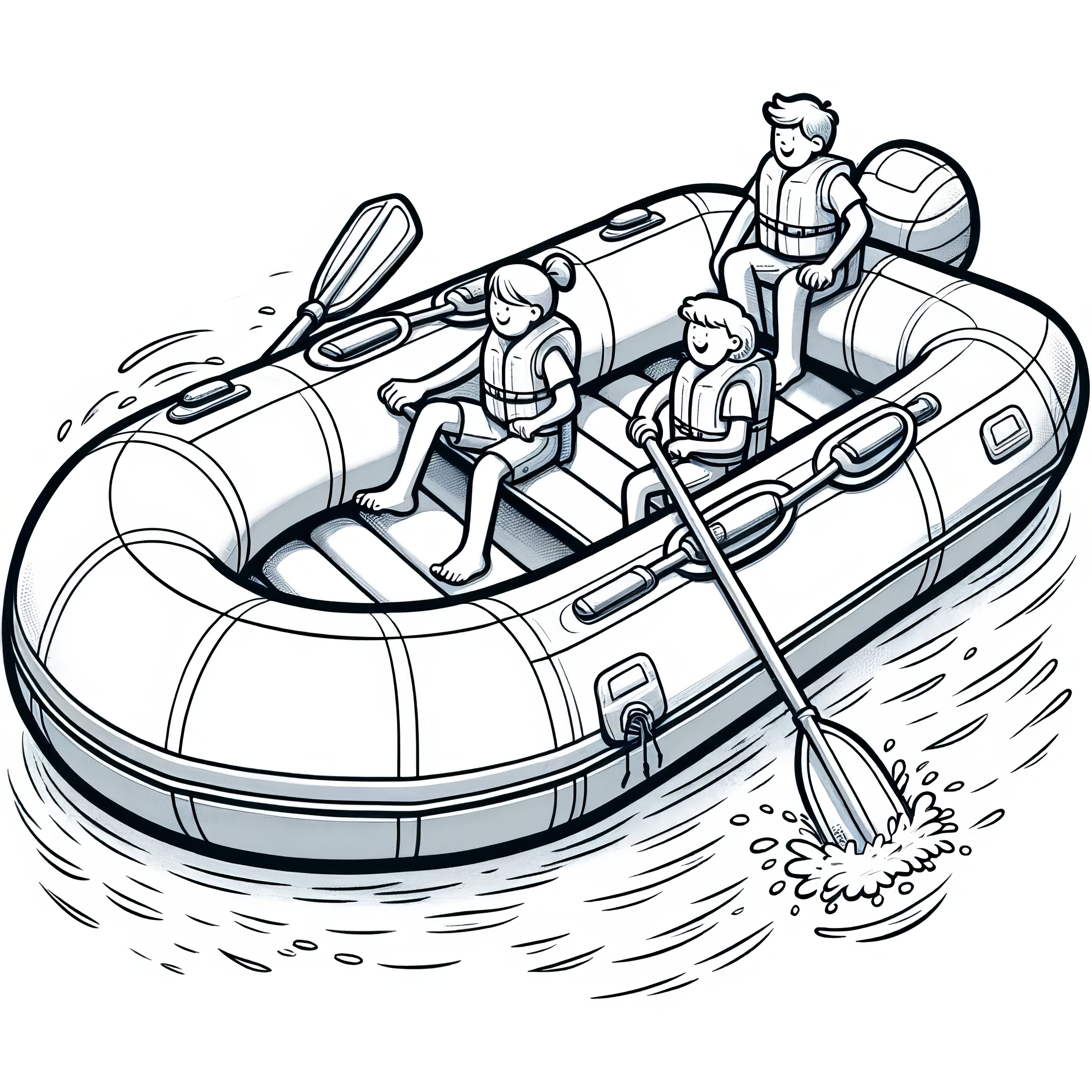 Large inflatable boat with family: Coloring picture to download (Free)