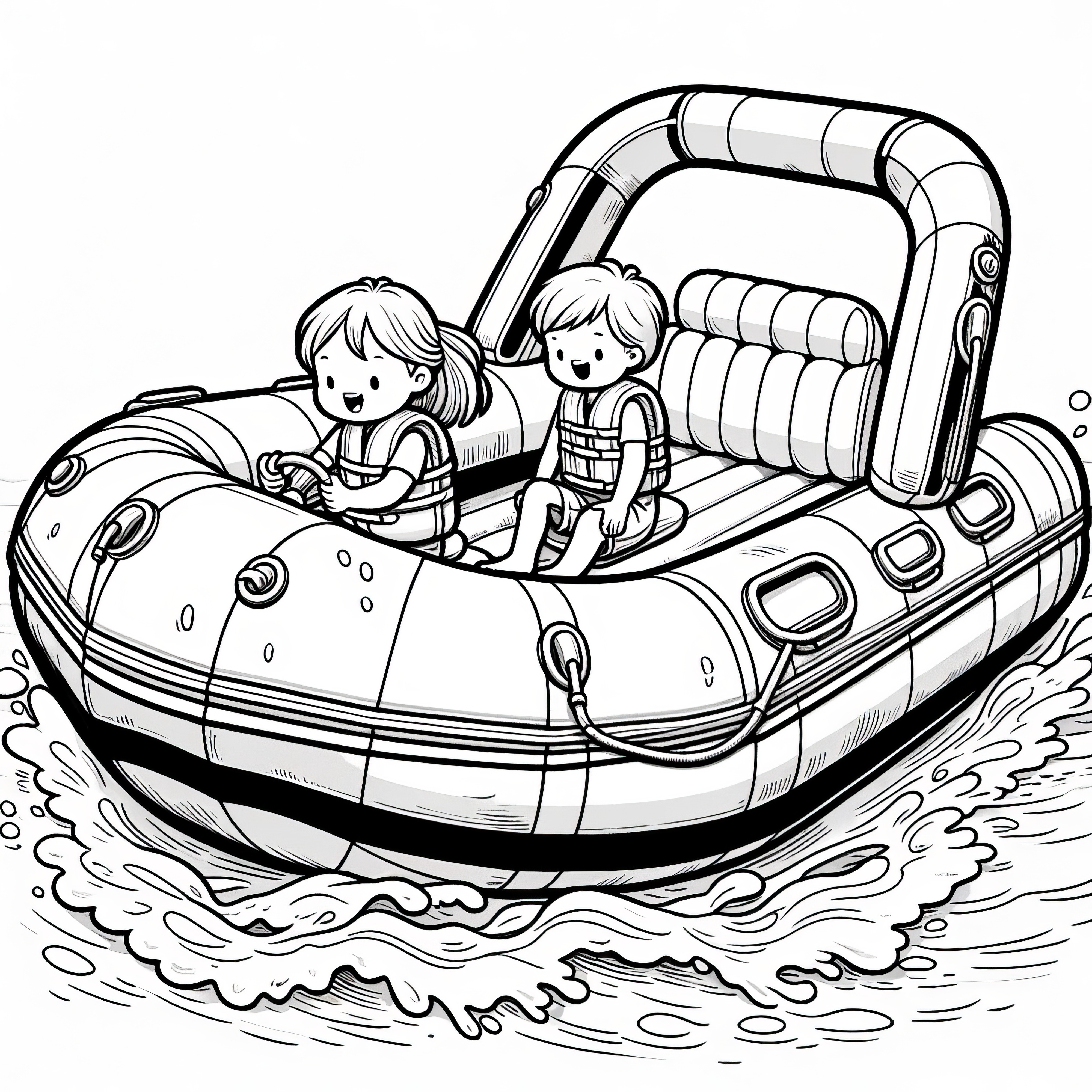 Inflatable boat with children in the water: Coloring page for download (free)