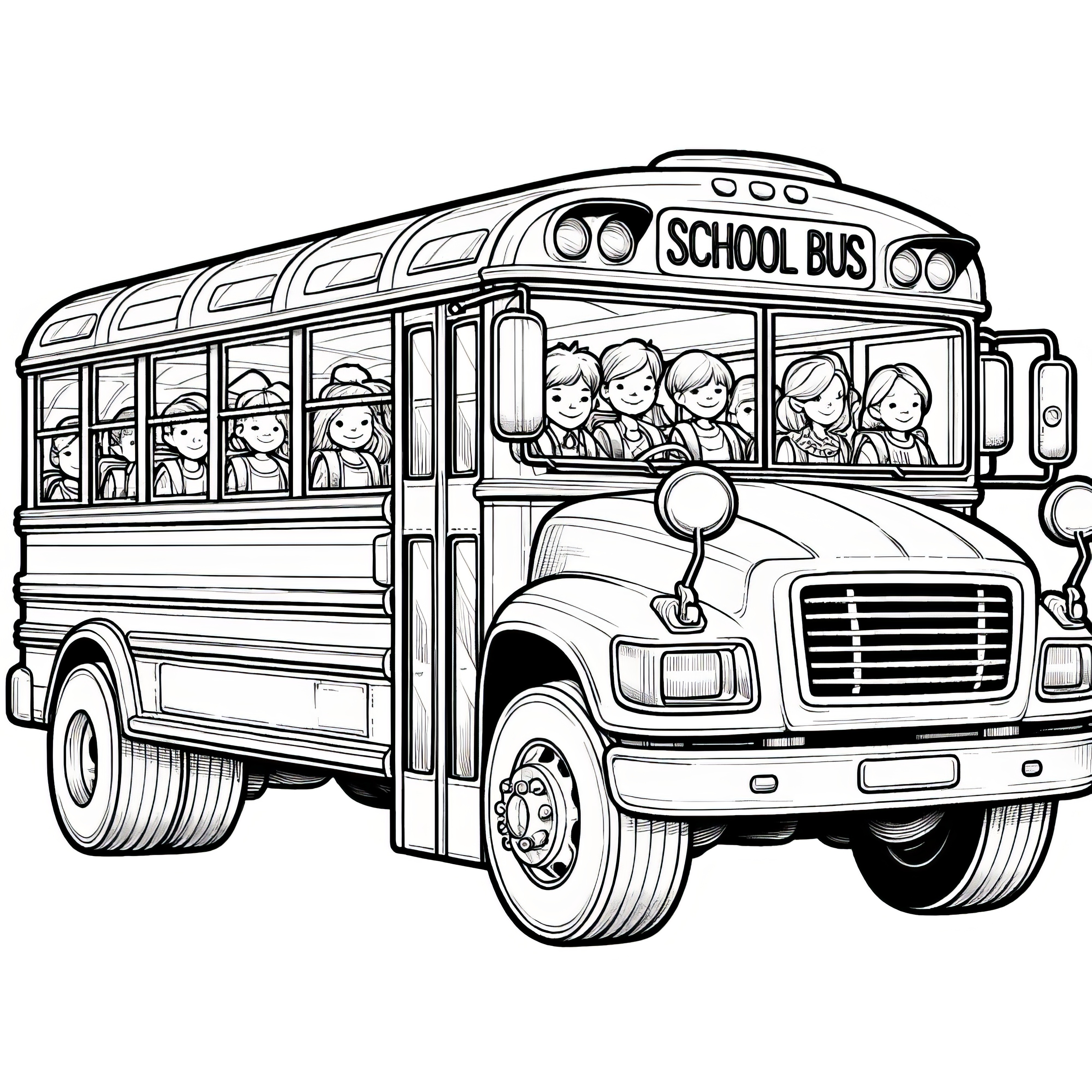 Old school bus with many children as a coloring page (Free)