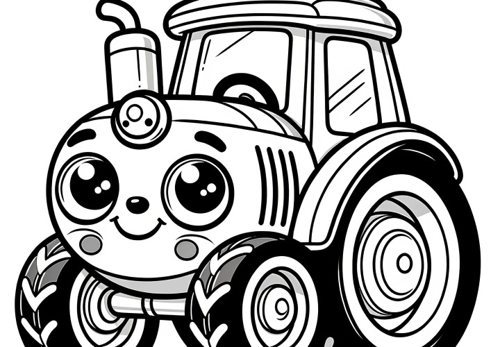 Smiling toy tractor: Free coloring page to download