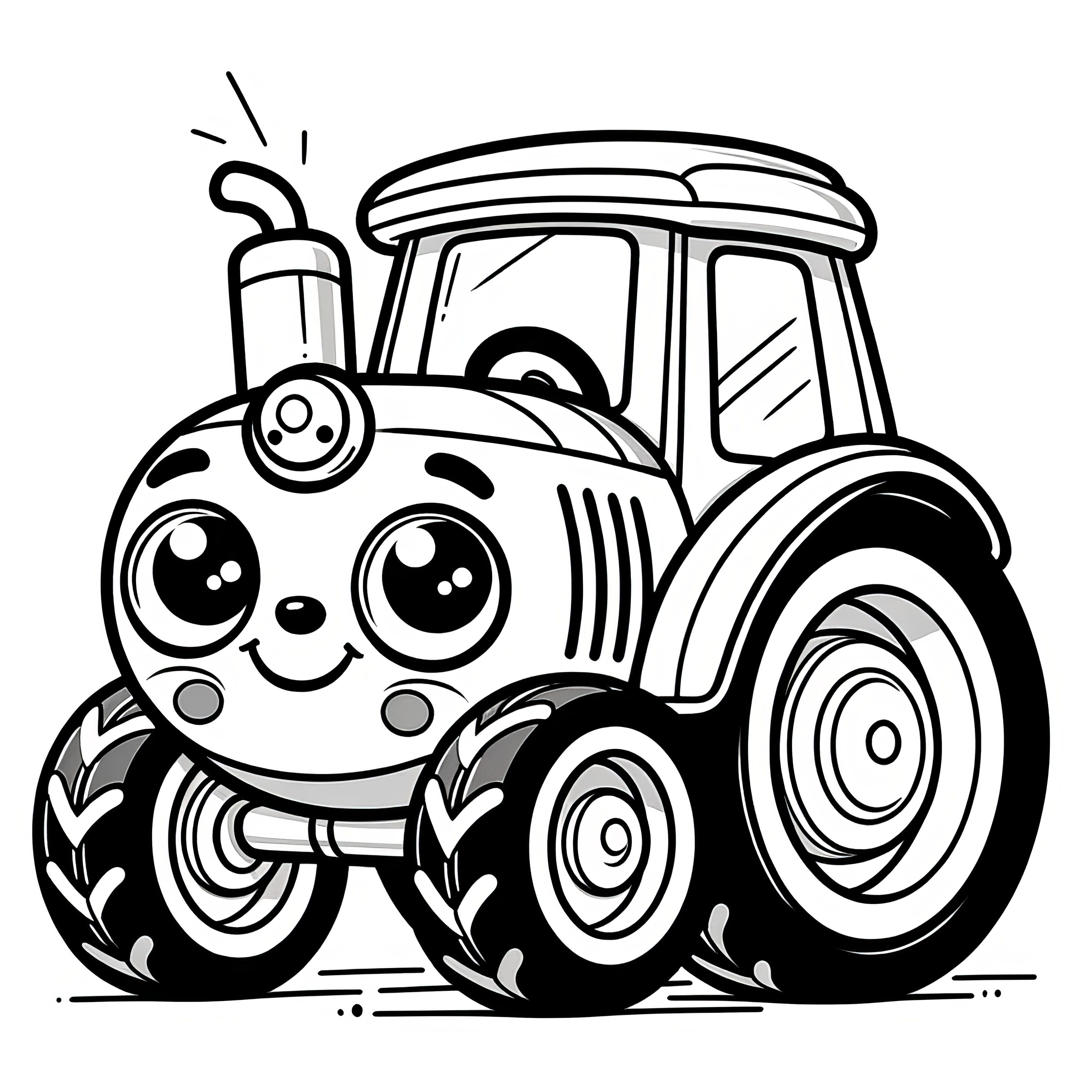 Smiling toy tractor: Free coloring page to download