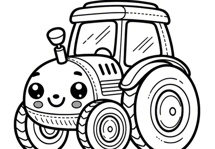 Traktor yang lucu dengan mata yang manis: Gambar mewarnai sederhana untuk anak-anak (Gratis)