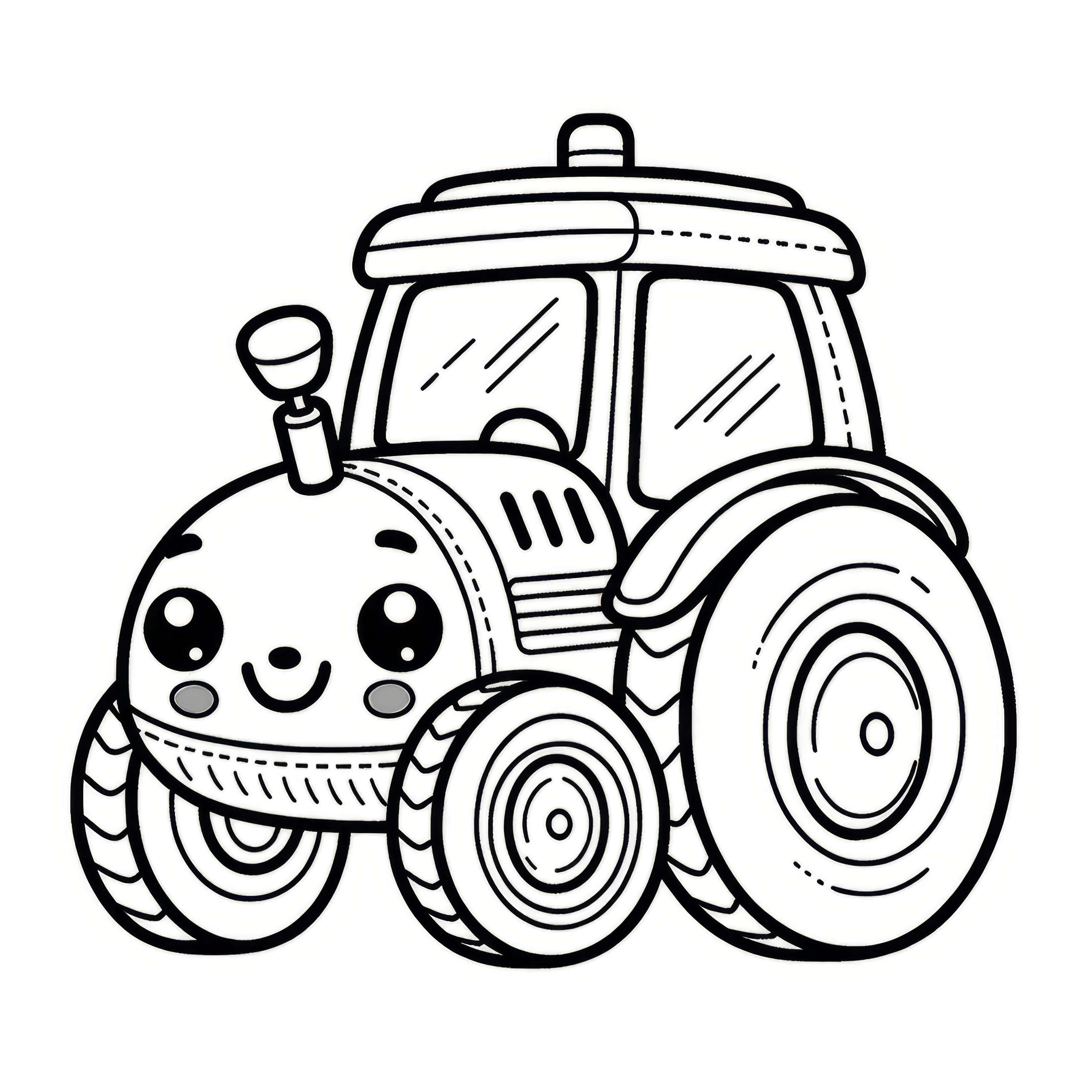 Cute tractor with sweet eyes: Simple coloring picture for children (Free)