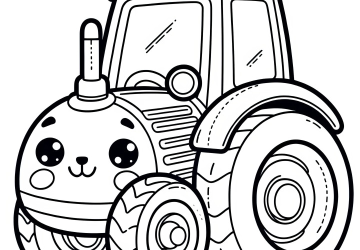 Tractor with a face and googly eyes: Simple picture to color (Free)