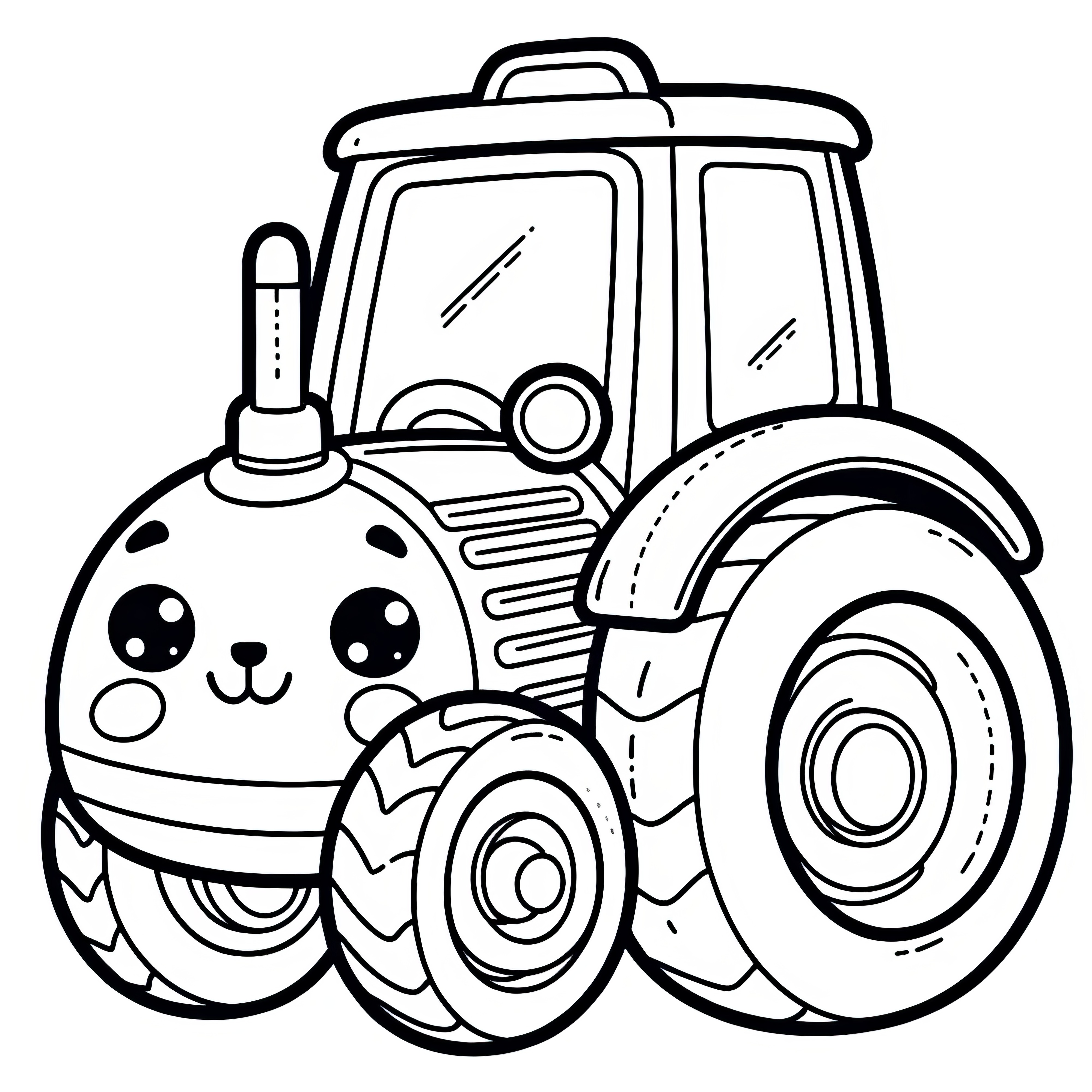 Tractor with a face and googly eyes: Simple picture to color (for free)