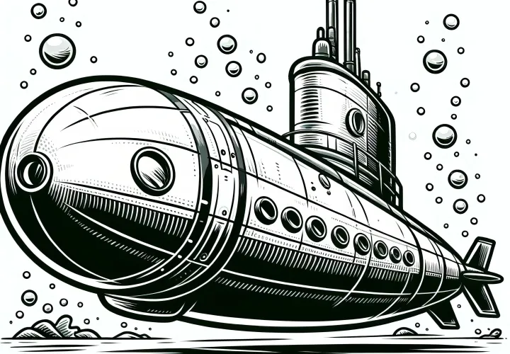 Submarino grande: Desenho para colorir para crianças (gratuito)