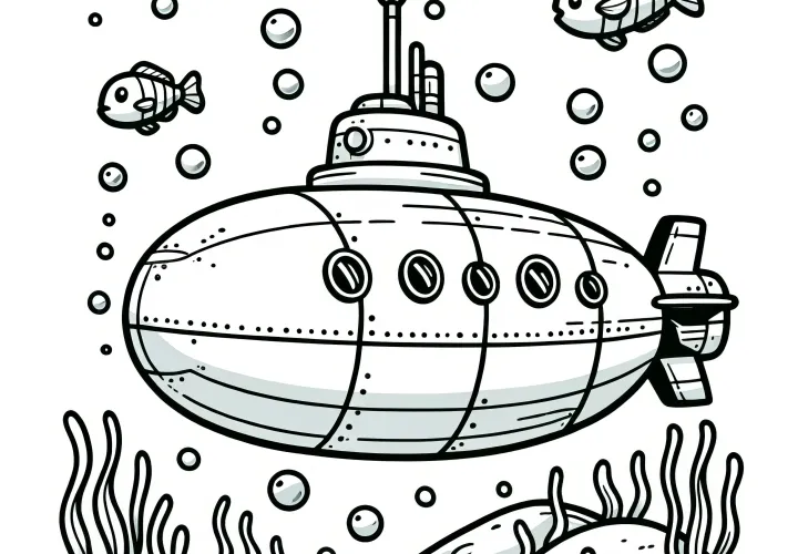 Pequeno submarino: debaixo de água com peixes como desenho para colorir (gratuito)