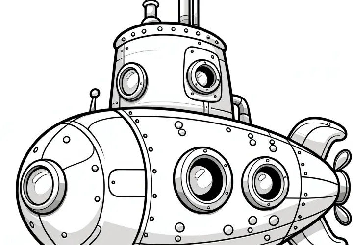 Submarine: Simple coloring template for children (Free)