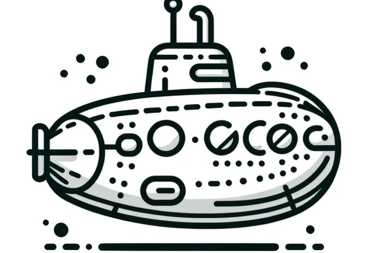 Simple coloring template: Submarine for download (Free)