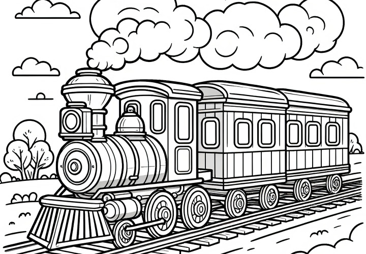 Vieille locomotive à vapeur : coloriage pour les enfants (Gratuit)