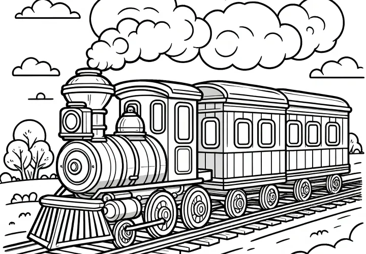 Old steam train: Coloring picture for children (Free)