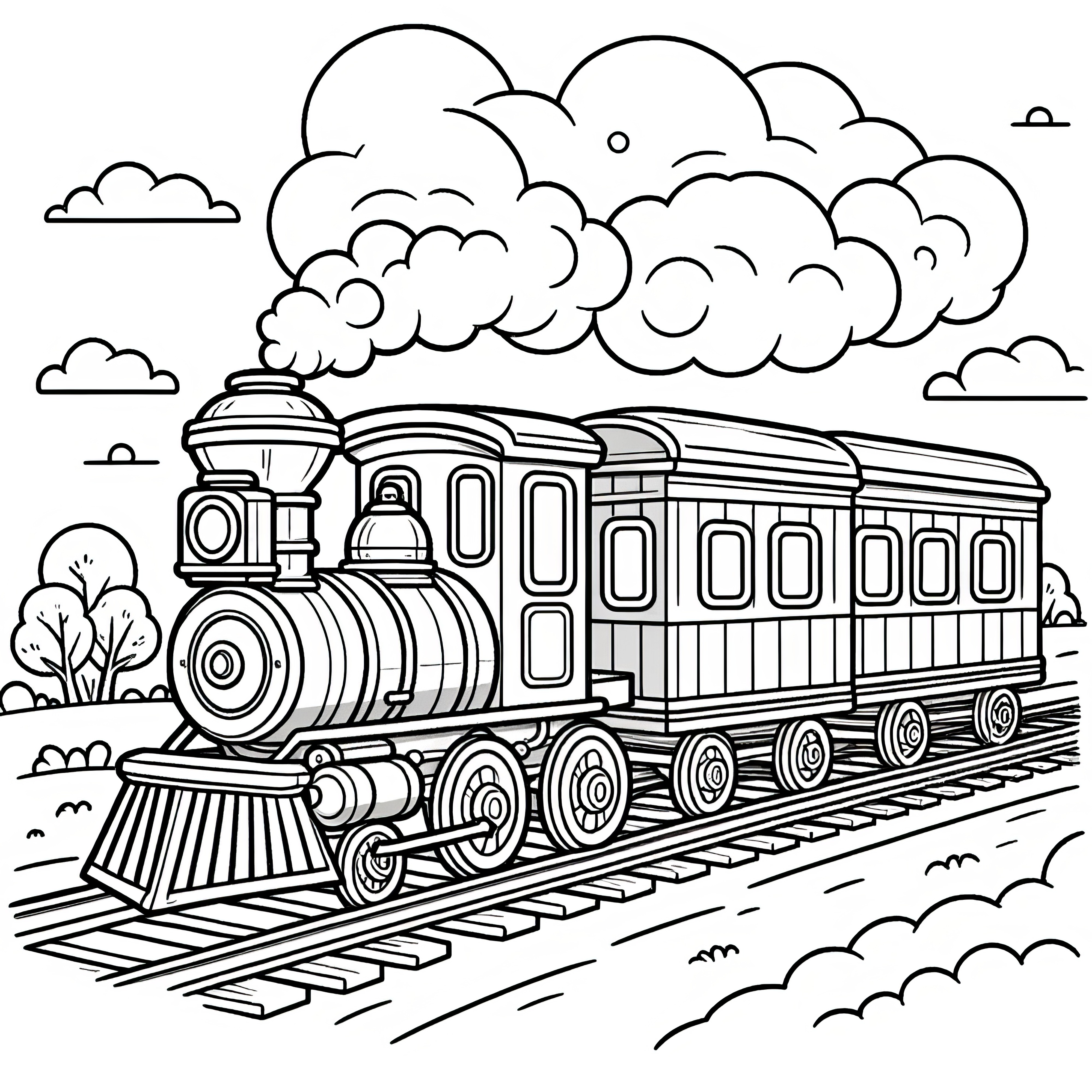 Velha locomotiva a vapor: Desenhos para colorir para crianças (gratuito)