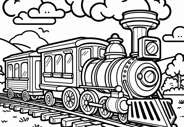 Aventure sur rails : Locomotive à vapeur simple à colorier pour enfants (Gratuit)