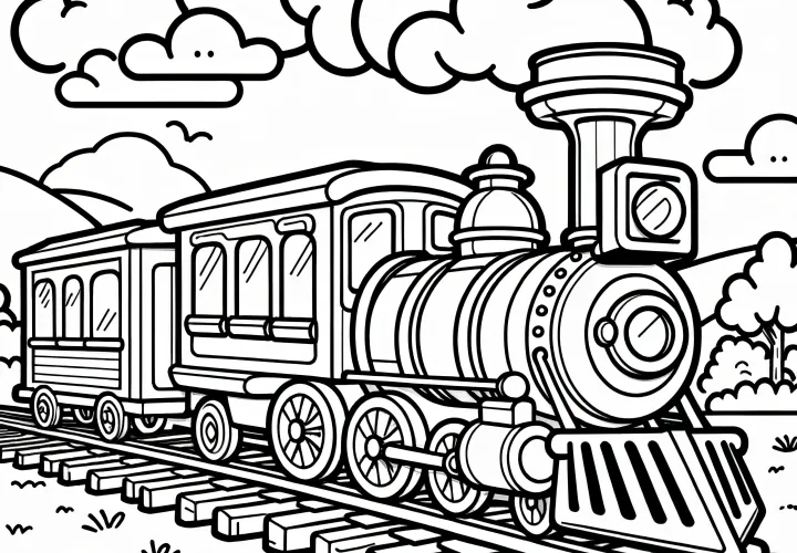 Adventure on rails: Simple steam locomotive for children to colour (Free)