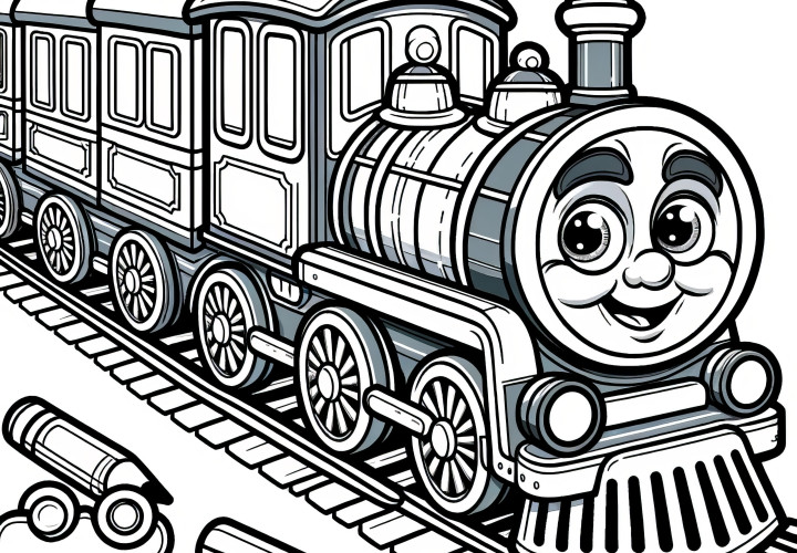 Locomotiva a vapor simpática com cara: descarregar o desenho para colorir (gratuito)