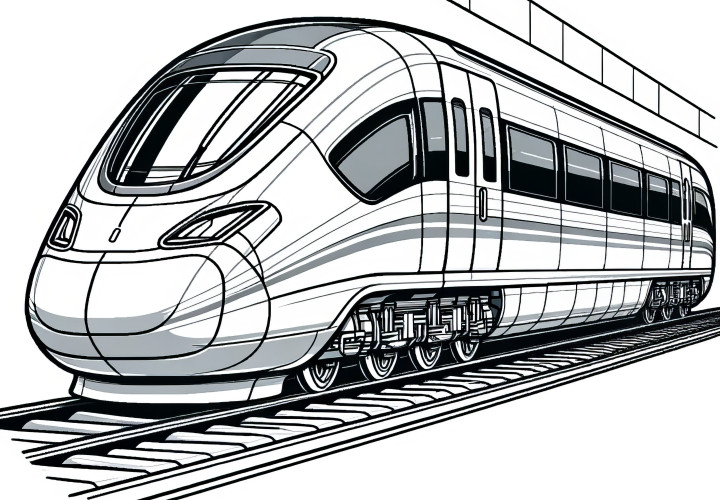 Comboio expresso estacionário na estação: desenho para colorir a descarregar (gratuito)