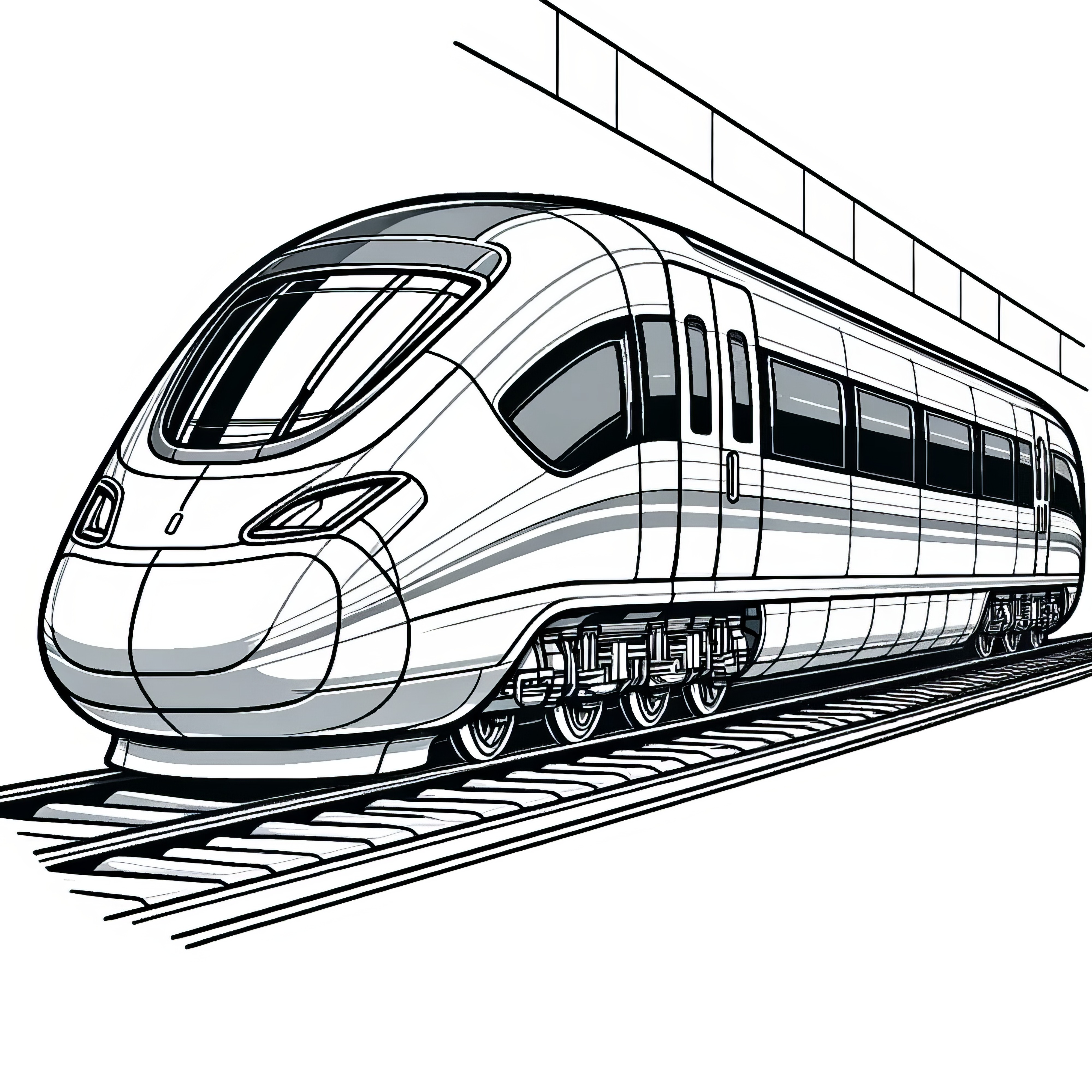 Stilstaande sneltrein op het station: Kleurplaat om te downloaden (Gratis)