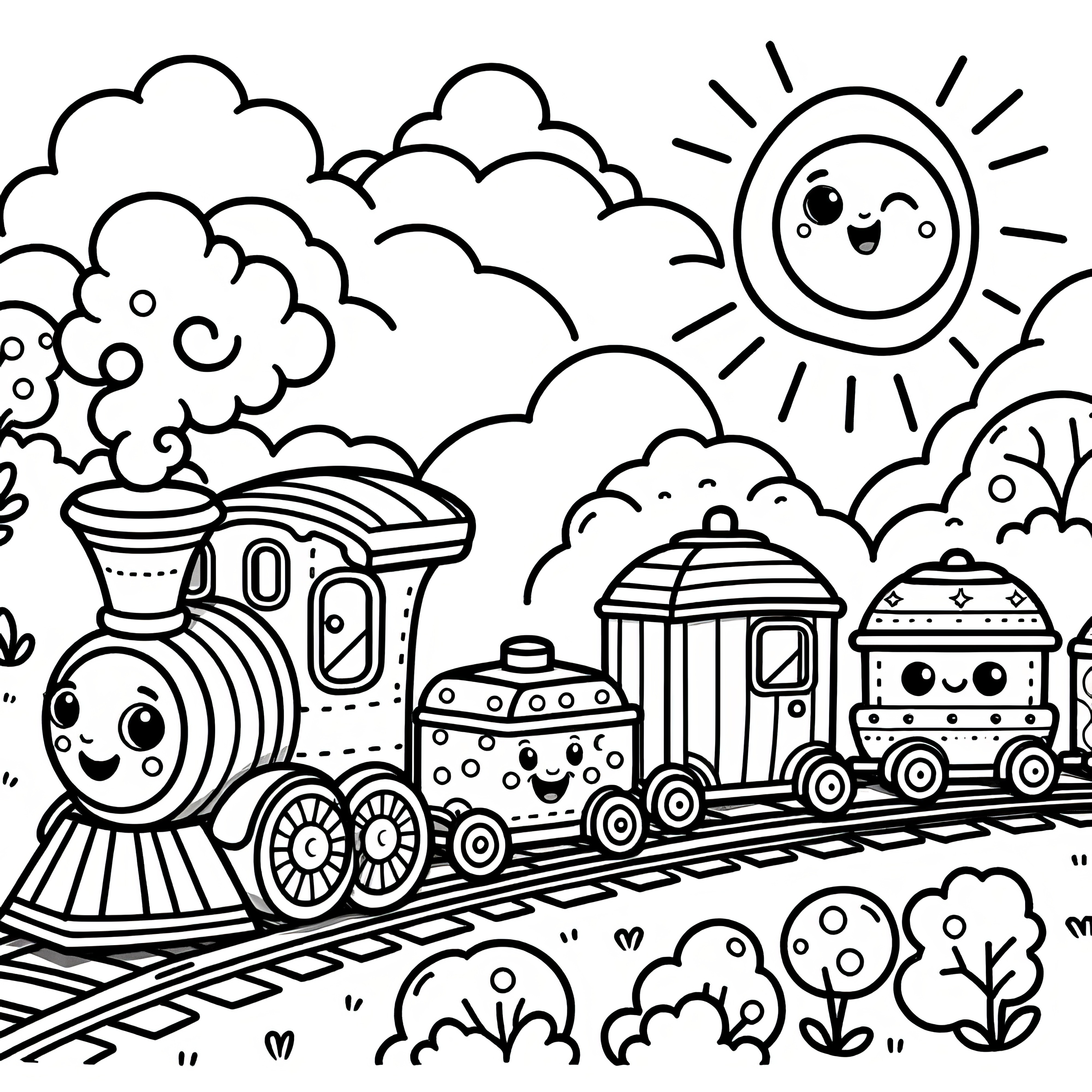 Toy train with cute wagons: Coloring page for children (Free)