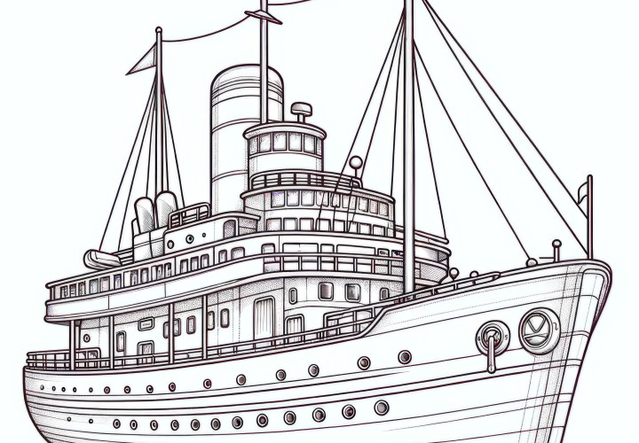 Old steamboat and passenger ship to color (Free)