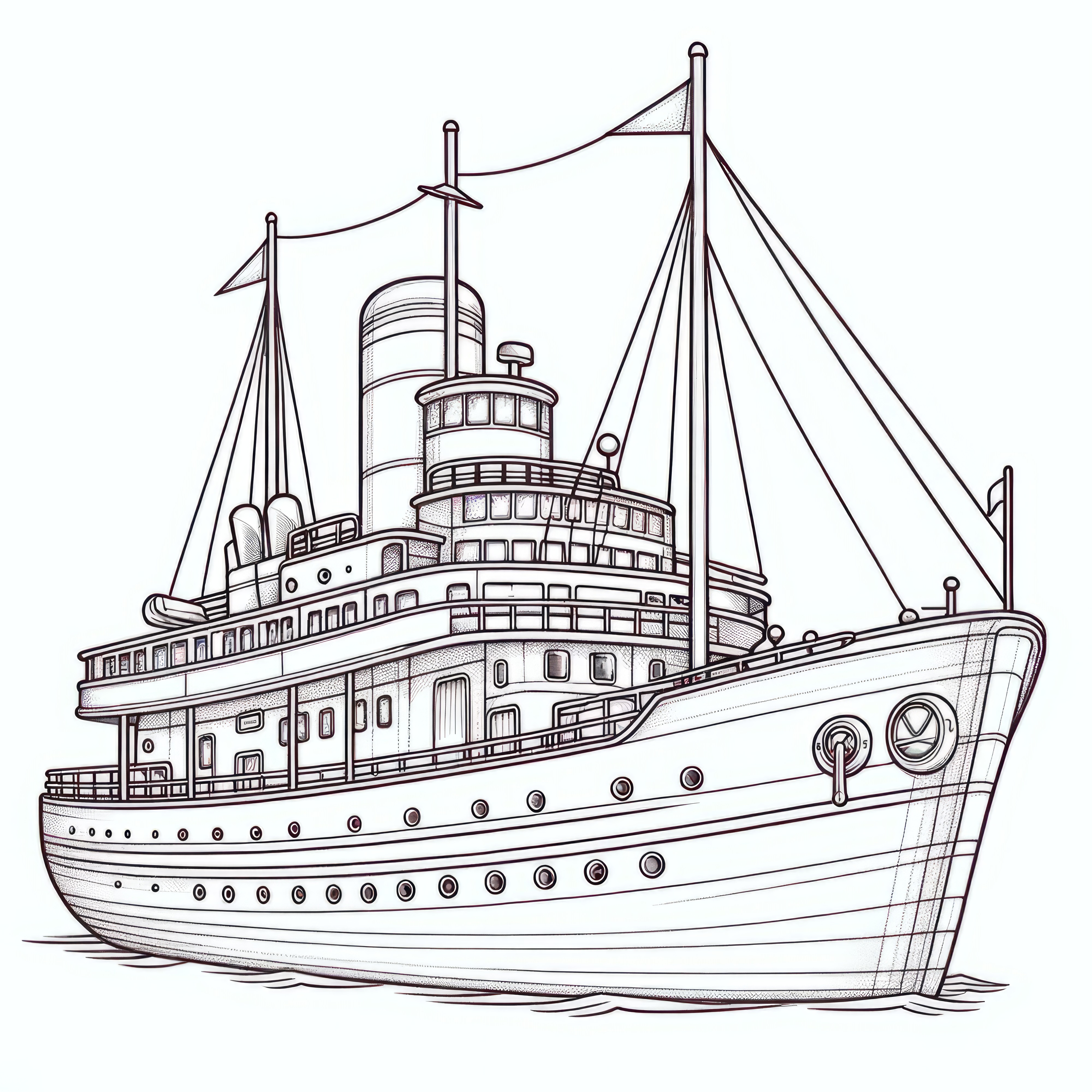 Old steamboat and passenger ship for coloring (Free)