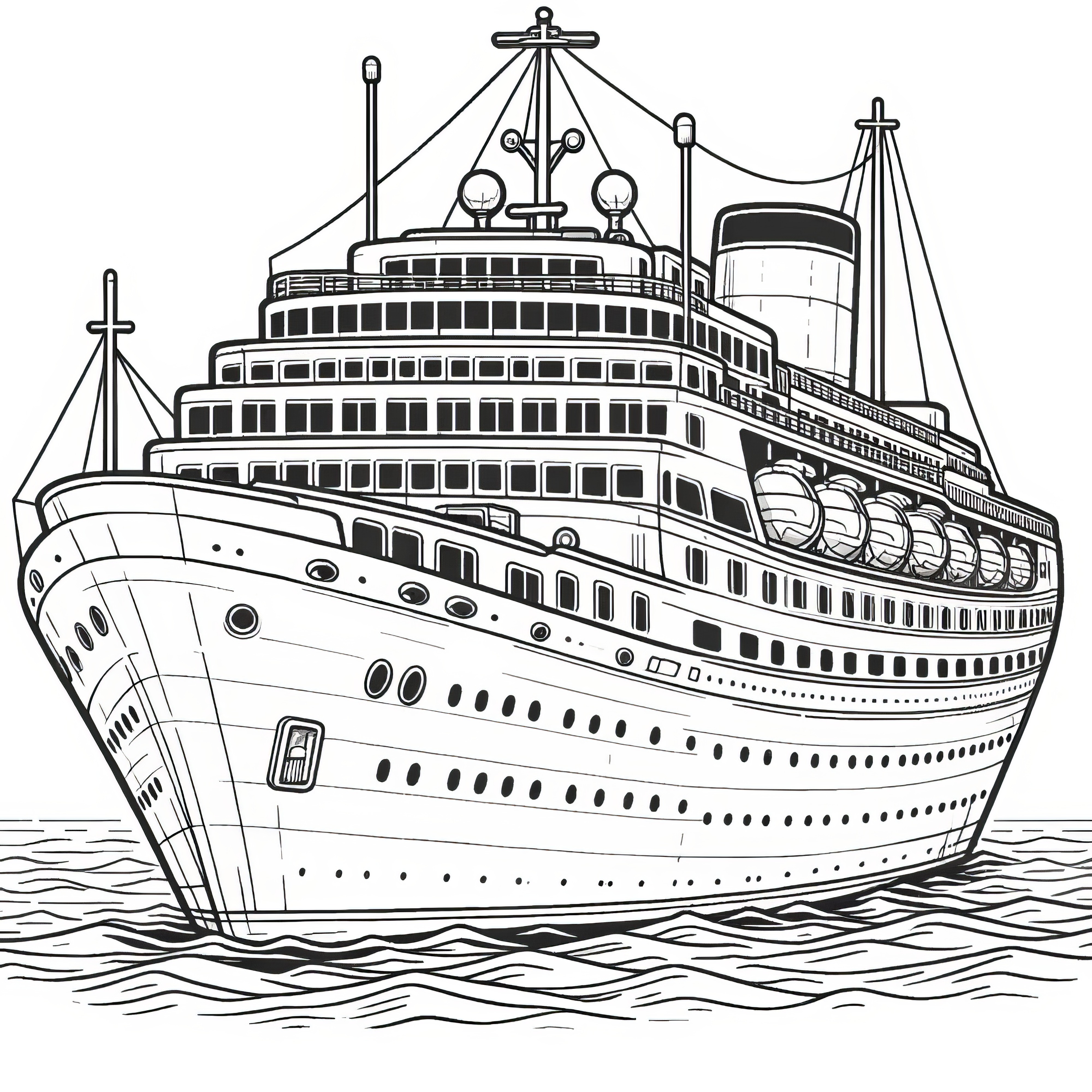 Elegant cruise ship on the ocean: Complex coloring page (Free)