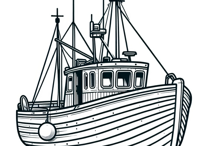 Bateau de pêche typique : Coloriage simple pour enfants (Gratuit)