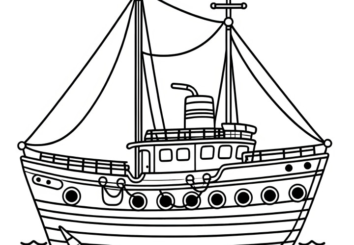 Navio giro para colorir: página para colorir para crianças (gratuito)