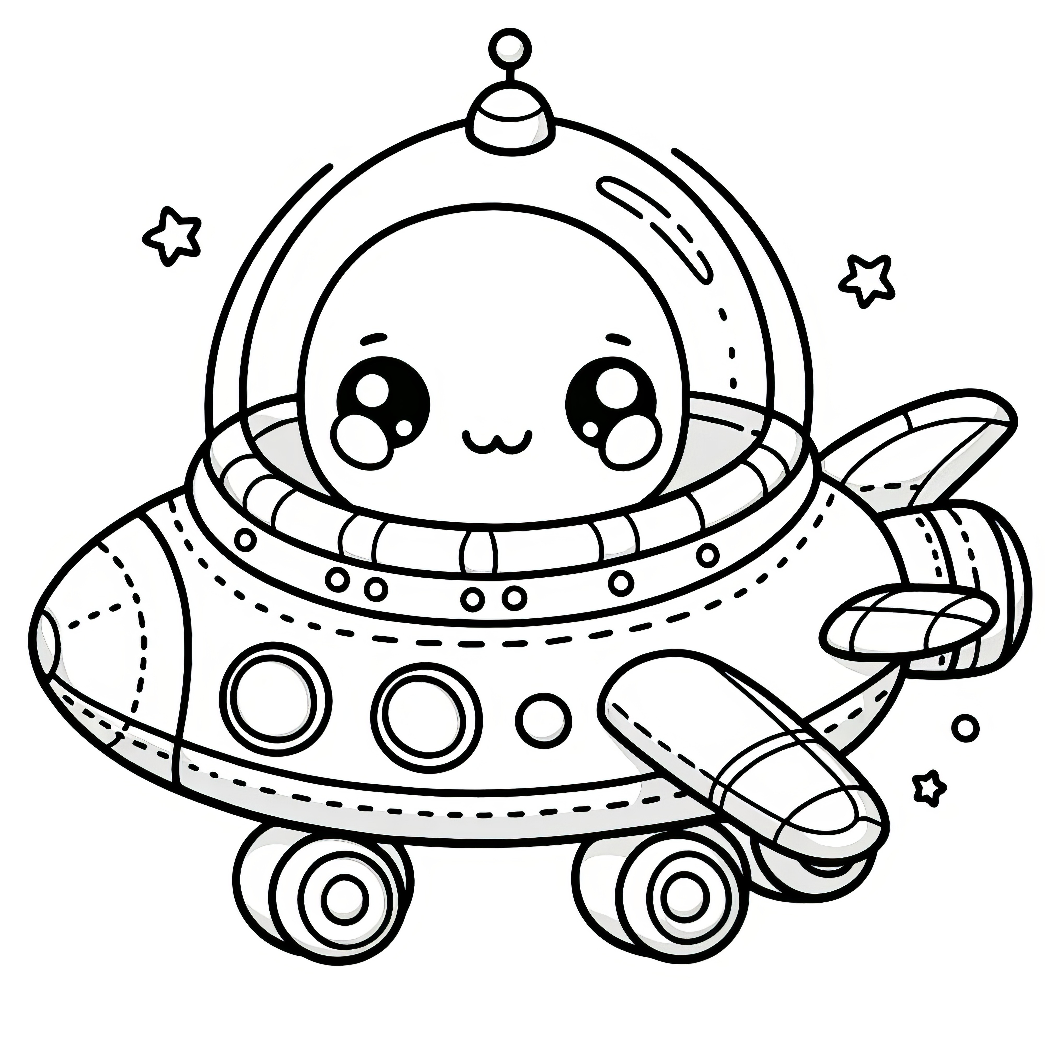 Alien in UFO: Simple coloring page for children (Free)