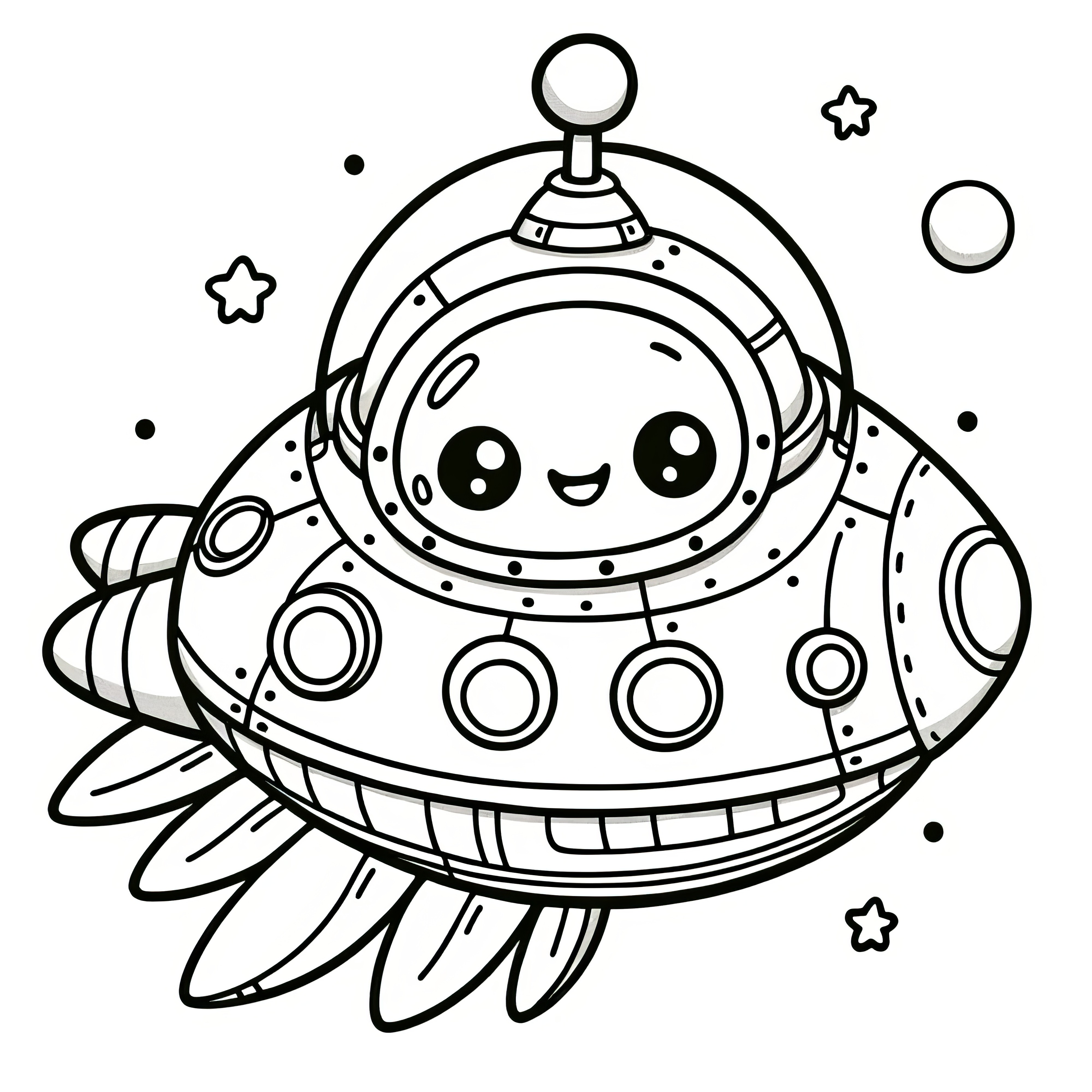 Cute alien in a UFO: Simple coloring picture for children (Free)