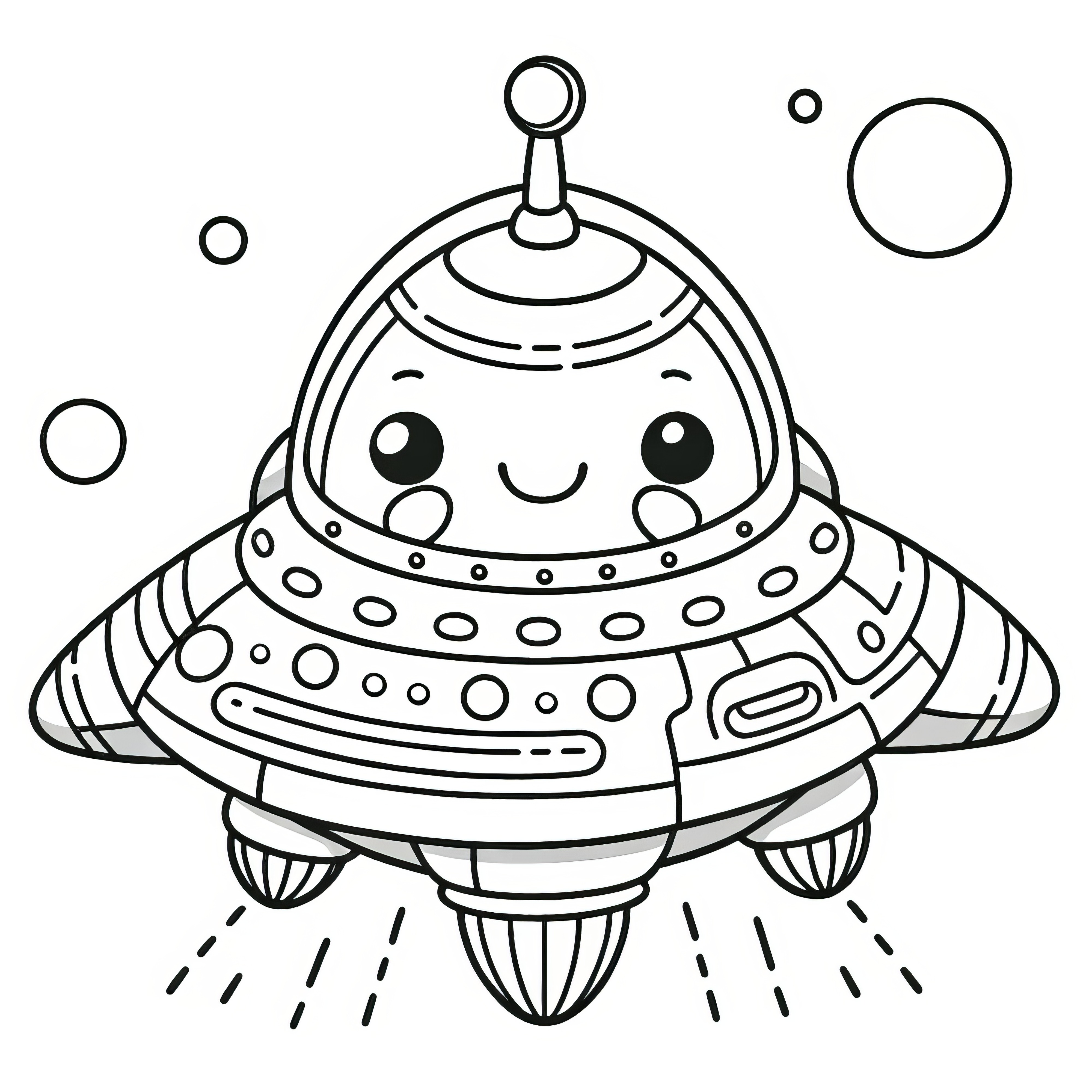 UFO with alien: Simple coloring page for children (Free)